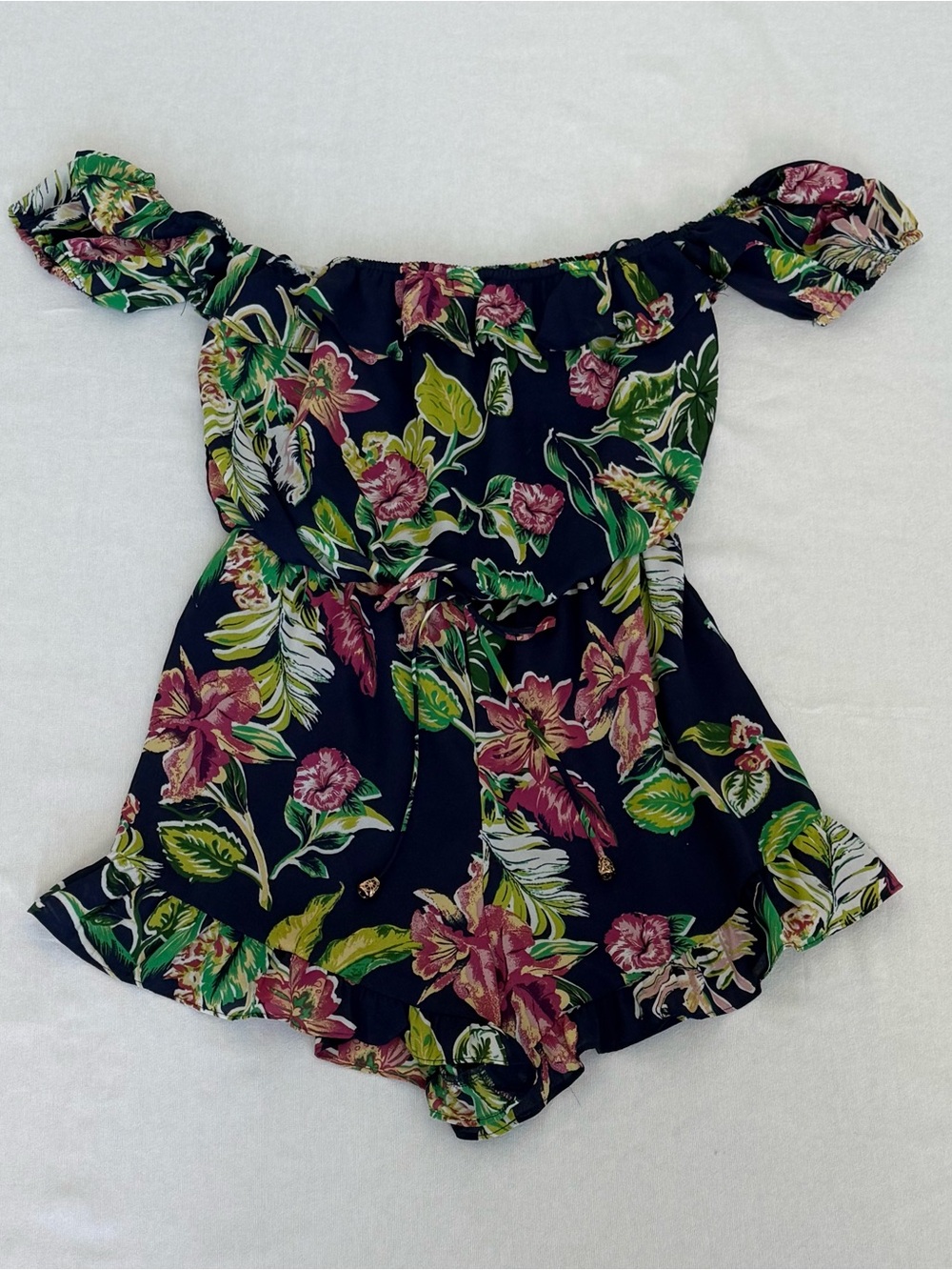 City Studio Navy Floral Off-Shoulder One-Piece Romper